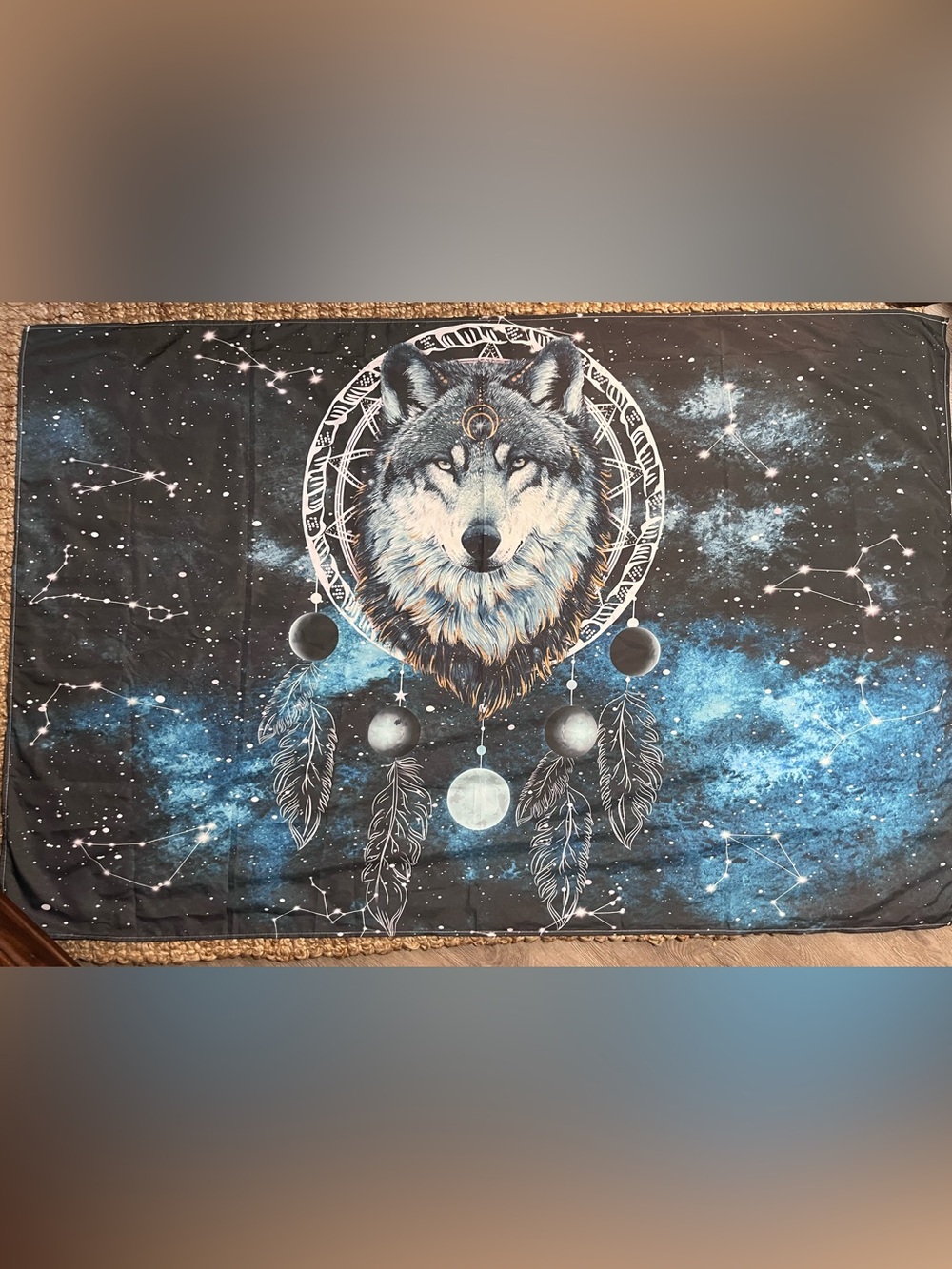 Large Celestial Wolf Dream Catcher Tapestry Starry Night Wall Hanging Boho Decor